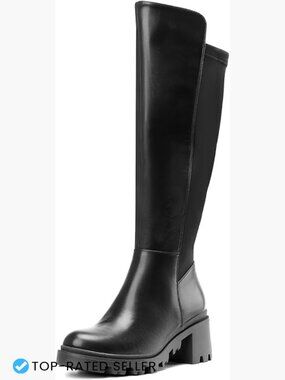 Chunky Platform Knee High Boots Snug Fit Elastic Back Stretch Comfort Lug Sole